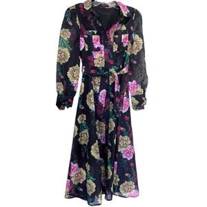 Beulah Style floral fit and flare midi shirt dress size Small